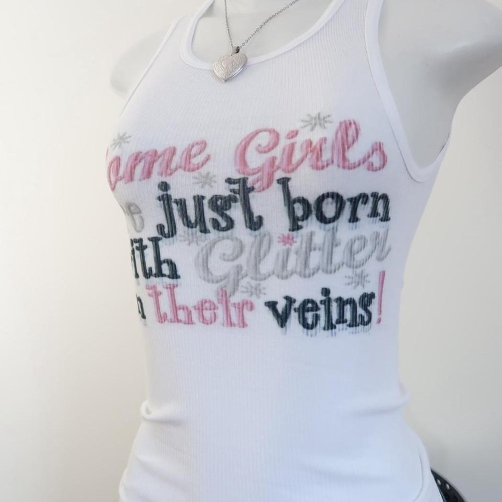 y2k glitter in their veins slogan graphic tank white ribbed baby tee size S - Picture 4 of 4
